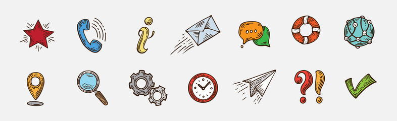 Pure Series Hand drawn Communication , Network icon set Internet icons collection. Engraving vector illustration. Pop art style.