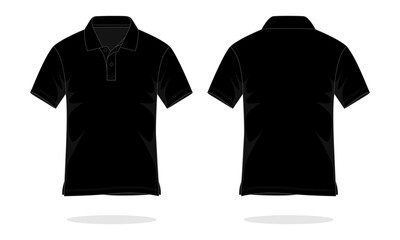 Blank black short sleeve polo shirt template on white background. Front and back view, vector file