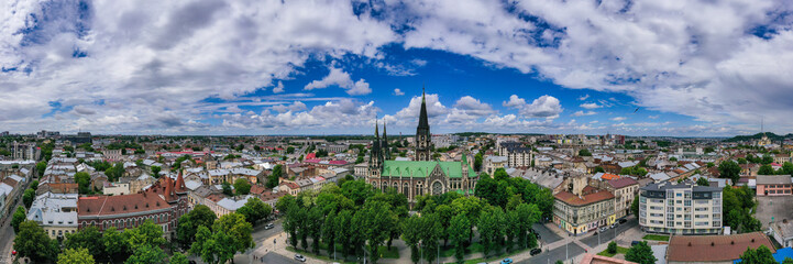 Fototapeta na wymiar Aerial veiw on Elizabeth church in Lviv, Ukraine from drone. 