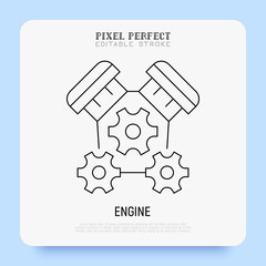 Fototapeta na wymiar Car engine super thin line icon. Pixel perfect, editable stroke. Vector illustration.