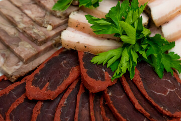 Cold cuts of brawn, basturma and bacon