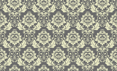 Floral pattern. Vintage wallpaper in the Baroque style. Seamless vector background. Gray ornament for fabric, wallpaper, packaging. Ornate Damask flower ornament