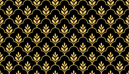 Flower geometric pattern. Seamless vector background. Gold and black ornament