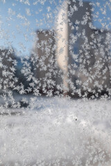 Frozen windows, out of focus in winter.