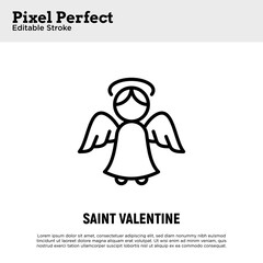 Saint valentine, angel with wings. Thin line icon. Pixel perfect, editable stroke. Vector illustration.