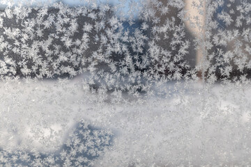 Frozen windows, out of focus in winter.