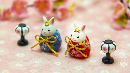 Obraz premium ひな祭りイメージ うさぎひな人形と雪洞