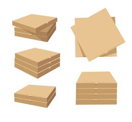 Square Carton Assembly Box for Pizza. Cartoon Style Illustration Delivery Packaging. Flat Graphic Design Clip Art. Vector Collection Mockup Isolated