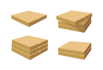 Square Carton Assembly Box for Pizza. Cartoon Style Illustration Delivery Packaging. Flat Graphic Design Clip Art. Vector Collection Mockup Isolated 
