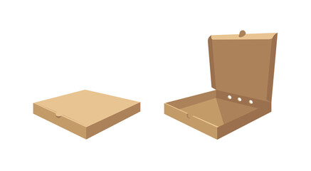Square Carton Assembly Box for Pizza. Cartoon Style Illustration Delivery Packaging. Flat Graphic Design Clip Art. Vector Collection Mockup Isolated