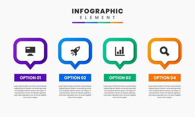 Vector Graphic of Infographic Element Design Templates with Icons and 4 Options or Steps. Suitable for Process Diagram, Presentations, Workflow Layout, Banner, Flow Chart, Infographic.