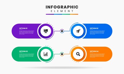 Vector Graphic of Infographic Element Design Templates with Icons and 4 Options or Steps. Suitable for Process Diagram, Presentations, Workflow Layout, Banner, Flow Chart, Infographic.