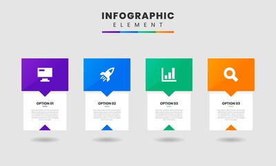 Vector Graphic of Infographic Element Design Templates with Icons and 4 Options or Steps. Suitable for Process Diagram, Presentations, Workflow Layout, Banner, Flow Chart, Infographic.