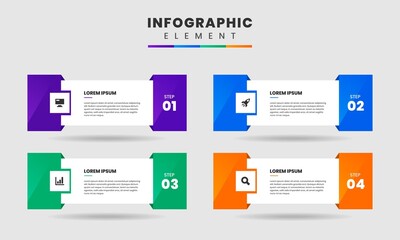 Vector Graphic of Infographic Element Design Templates with Icons and 4 Options or Steps. Suitable for Process Diagram, Presentations, Workflow Layout, Banner, Flow Chart, Infographic.