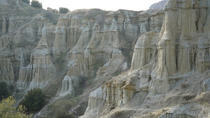 View of the Kuladokiya mountains. An unusual volcanic rock formation in the city of Kula, Turkey.
