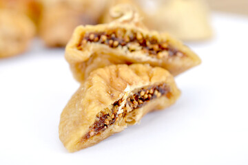 image of a dry halved fruits figs close up