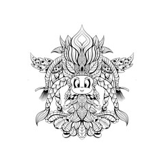 Illustration of hand drawing of a little girl coloring page