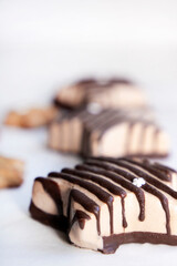 close-up of grated chocolate ice cream with unfocused background