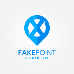 Fake point logo design template. Initial letter x and point icon vector combination. Creative letter x for location symbol concept.