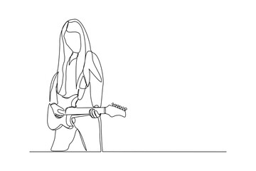 Continuous line drawing of a woman playing guitar. Single one line art of musician guitarist vector illustration
