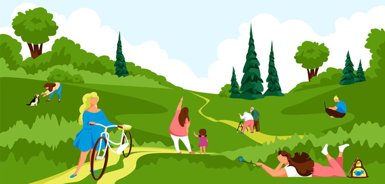people in nature. vector image of people relaxing in the park. outdoor activities