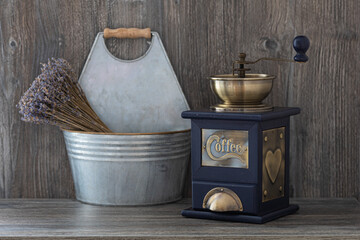 manual coffee grinder on wooden table