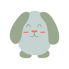 Cute Easter bunny with round egg shape body. Front view. Colorful cartoon vector illustration isolated. Happy Easter animal card