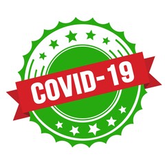 COVID-19 text on red green ribbon stamp.