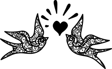 Zen Tangle Valentine Bird Vector Illustration