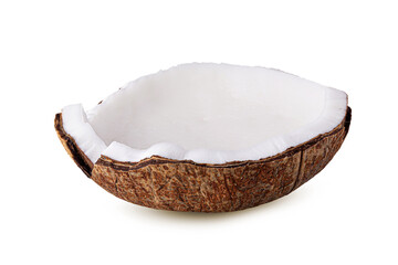 Coconut half and piece isolated on the white background.