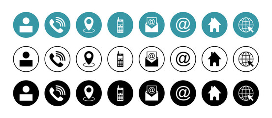 Web icon set. Business card contact information icon. Contact us icon set