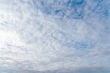Blue sky background with beautiful tiny clouds white shape and khem freedom in the vast quiet bright atmosphere day.