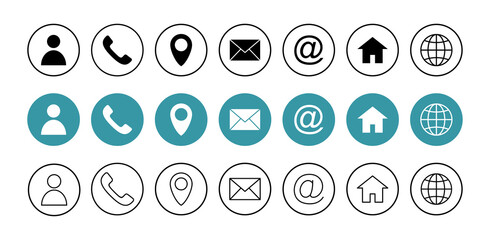Web icon set. Business card contact information icon. Contact us icon set