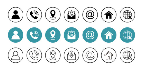 Web icon set. Business card contact information icon. Contact us icon set