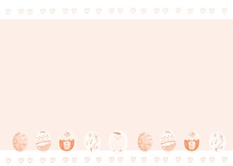 A pink frame decorated with easter eggs and a babychick