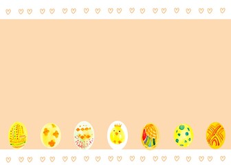 An orange frame decorated with easter eggs and a babychick