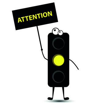 Cartoon yellow traffic light signal. you can move. Traffic Laws. Vector illustration.