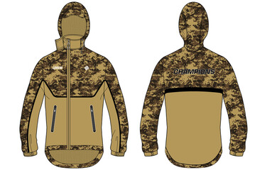 Camouflage Long sleeve sports Anorak Hoodie jacket design template in vector, Hooded jacket with front and back view, winter jacket for Men and women. for training, Running and workout in winter © JERZEY DESINZ