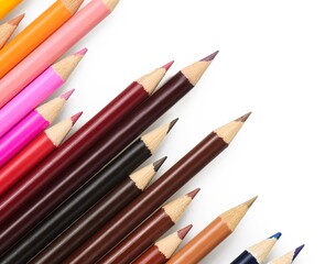 Many Colored pencils on white background
