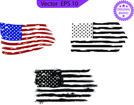 USA Flag. Distressed American flag with splash elements, patriot, military flag Distressed American flags set, eps10, transparent background, high resolution,