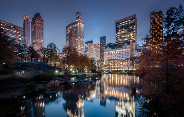 New York City skyline with Central Park at twilight, USA