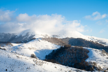 Fototapeta na wymiar Landscape of snow in the mountains. Basque Country of Spain.