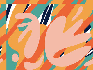 Seamless abstract doodle background pattern in bright summer positive colors. Hand-drawn abstract pattern with randomly arranged spots and dots and lines. Pencil and paint texture.