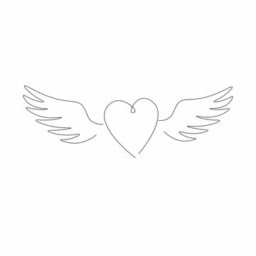 Heart with wings drawing on white background, vector illustration