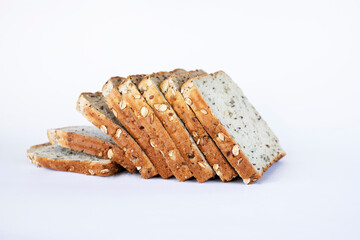 Cereal bread slices on white background