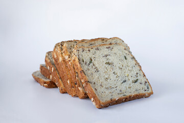Cereal bread slices on white background