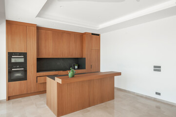 Modern kitchen with  island in browns.