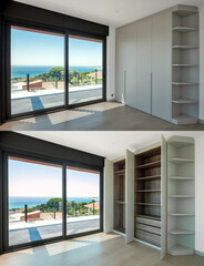 An example of a built-in wardrobe with open and closed doors.