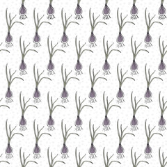 Vector Vegetables Purple Shallots on White Seamless Repeat Pattern. Background for textiles, cards, manufacturing, wallpapers, print, gift wrap and scrapbooking.