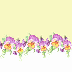flowers border with watercolor pansy